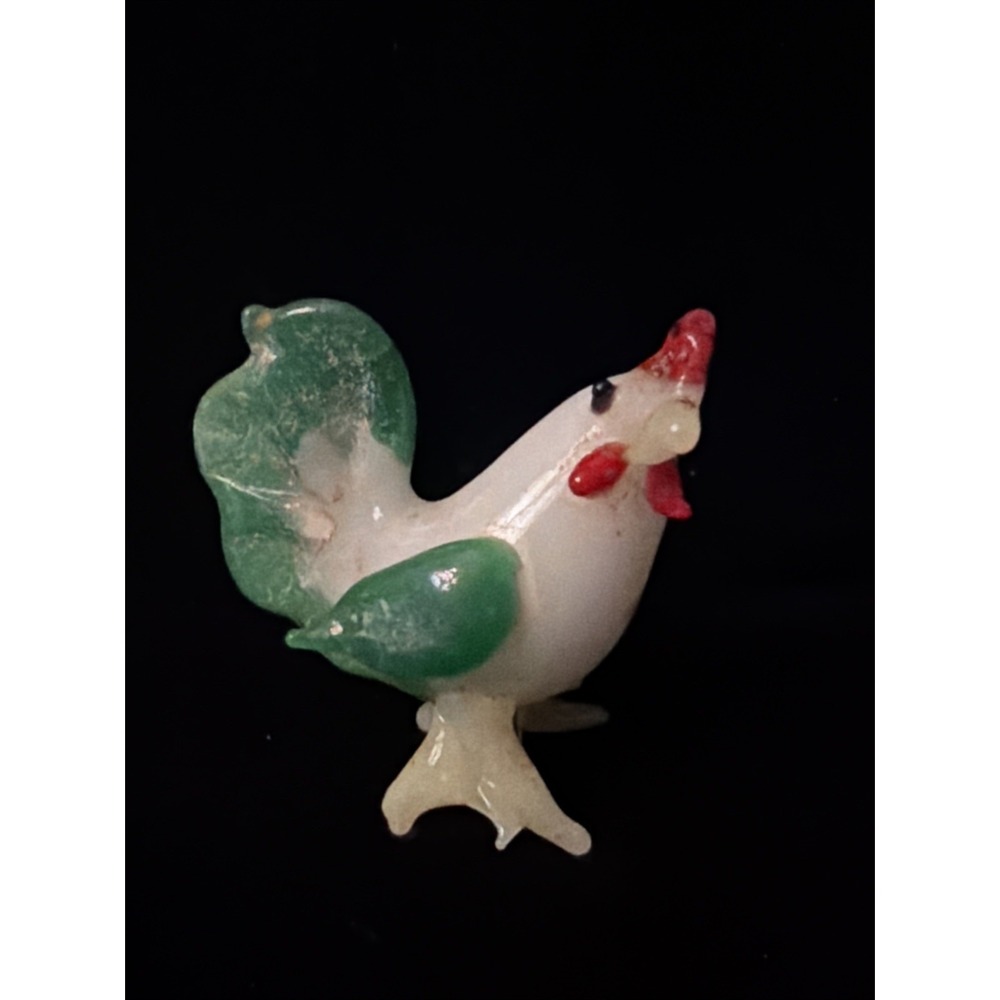 Chinese white glass vintage Art Deco oriental antique chicken figurine